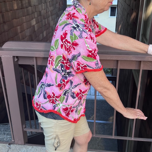 Carole Little vintage pink floral tropical lightweight blouse fits 4/6, XS - Picture 5 of 12